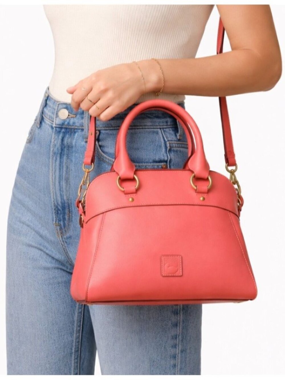 Dooney & Bourke Florentine Cameron Leather Satchel Crossbody Salmon Coral NWT - Picture 4 of 16